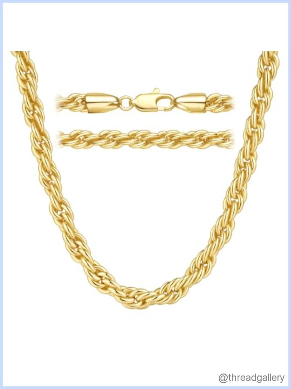 14K Gold Plated Twisted Rope Chain Necklace 4/5/6mm Lobster Clasp